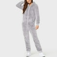 thumbnail image 1 of Women Zip-up Hoodie Plush Long Sleeve Pajama Solid Color Block Printed One Piece Bodysuits Outfits Sleepwear Hooded Jumpsuit Plus Size, 1 of 6
