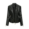 thumbnail image 1 of Women Zipper Casual Leather Soft Motorcycle Leather Short Jacket Coat, 1 of 3