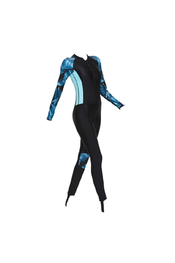 Women Zipper Front Piece Swimsuit Full Protection Diving Skin Wetsuit - Blue XXL, XL XXL