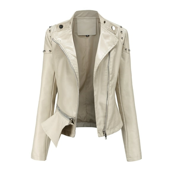 Women Zipper Leather Short Outwear Biker Basic Motorcycle Leather Jacket Coat