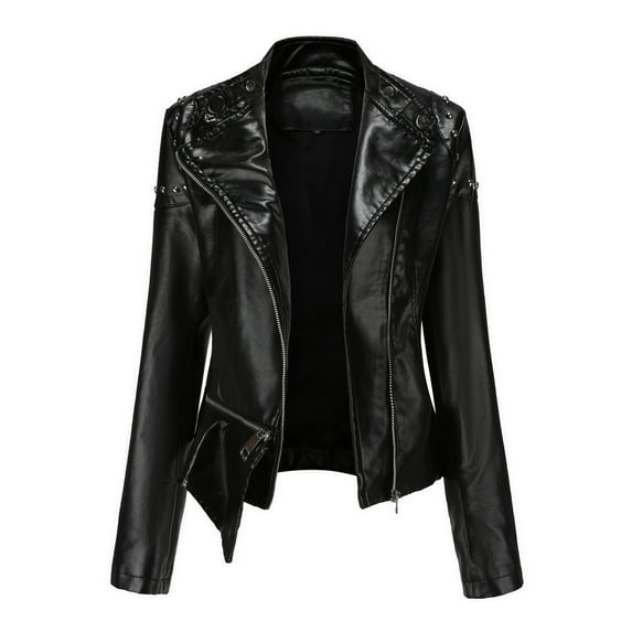 Women Zipper Leather Short Outwear Biker Basic Motorcycle Leather Jacket Coat