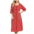 thumbnail image 1 of Women Zipper Robe 3/4 Sleeves Loungewear Nightgowns Full Length Sleepwear Pockets Housecoat Long Soft Bathrobe PJs, 1 of 6