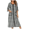 thumbnail image 1 of Women Zipper Robe 3/4 Sleeves Loungewear Nightgowns Full Length Sleepwear Pockets Housecoat Long Soft Bathrobe PJs, 1 of 5