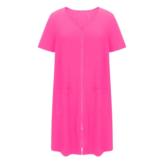 Women Zipper Robe Lightweight House Coat Zip Front Short Bathrobes Soft Nightgown with Pockets