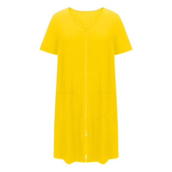 Women Zipper Robe Lightweight House Coat Zip Front Short Bathrobes Soft Nightgown with Pockets