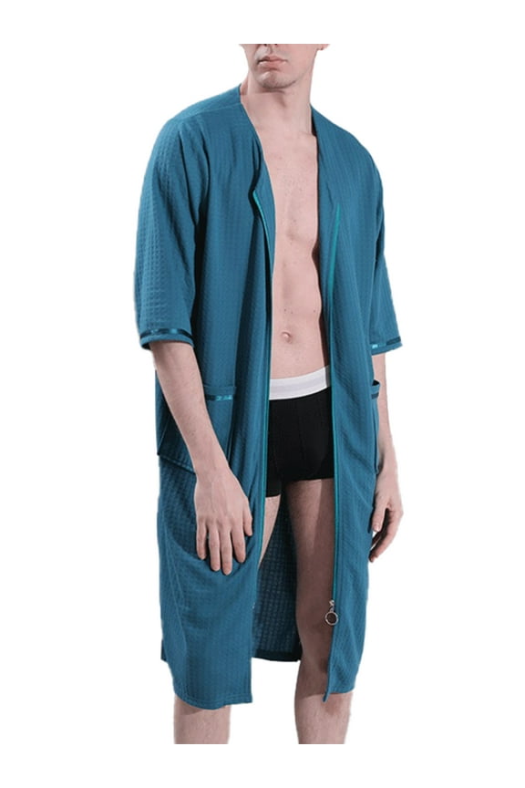 Women Zipper Robes Full Length Nightgowns Cotton Loose Housecoat Half Sleeve Loungewear with Pockets,Round Neck Striped Long Housedress Loose Plus Size Sleepwear Pajamas Dress,S-XXL Green