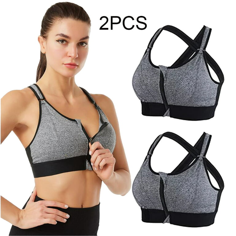 Women Zipper Sports Bra 2Pcs/kit Fitness Running Shockproof Yoga Tank Top 