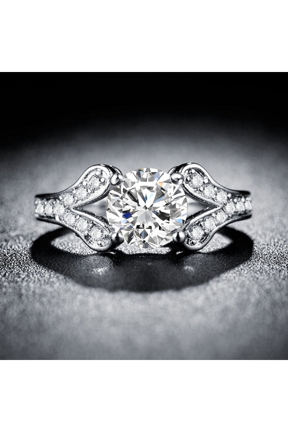 Women Zircon Ring Silver Plated Copper Base Geometric Wedding Engagement Fashion Jewelry Hard Anniversary Gift