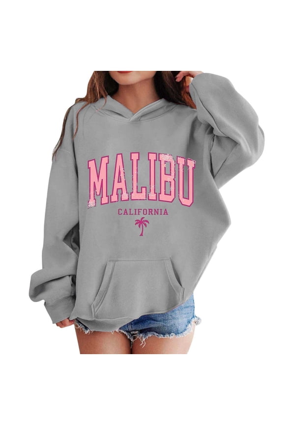 Women and Girls' Black Malibu California Graphic Hoodie - Soft Long Sleeve Pullover Sweatshirt with Front Pocket