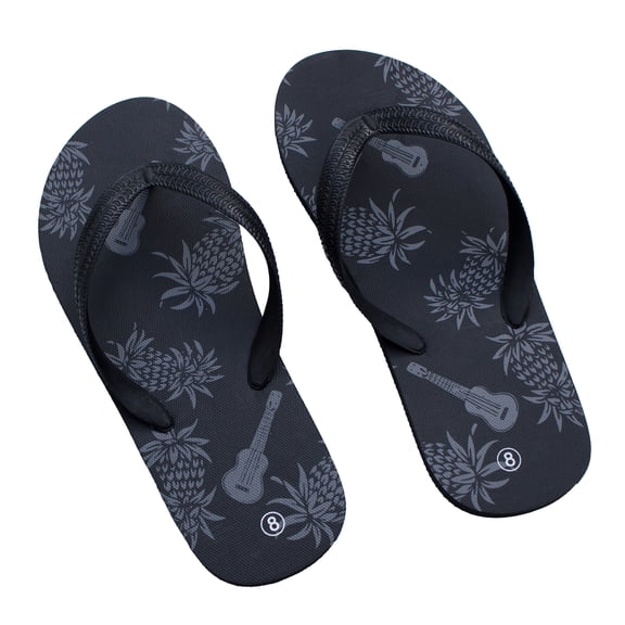 Women and Girls Hawaii Beach Sliper Sandals Flip Flops Ukulele Pinaepple Black Size 7