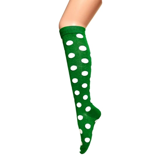 Women and Girls Irish Green with White Color Polka Dots Knee High Uniform Skirts Costume Cosplay Party Event Tube Socks