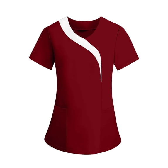 Women and Man Scrubs Set Medical Scrubs Top and Pants Color-blocked Short-sleeved V-neck Loose-fitting Caregiver Uniform Top