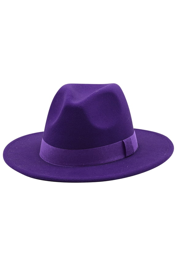 Women and Men Flat Wide Brim Warm Felt Fedora Hat Retro Style Panama Hat Purple