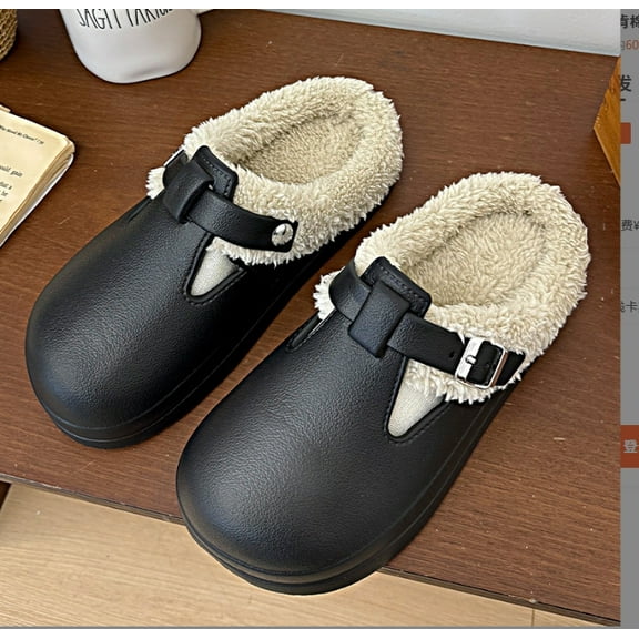 Women and Men Fur Lined Clogs Memory Foam Warm Fuzzy Slippers Winter Waterproof Indoor Outdoor Slipper