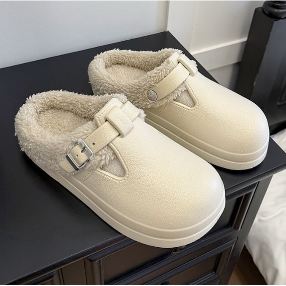 Women and Men Fur Lined Clogs Memory Foam Warm Fuzzy Slippers Winter Waterproof Indoor Outdoor Slipper