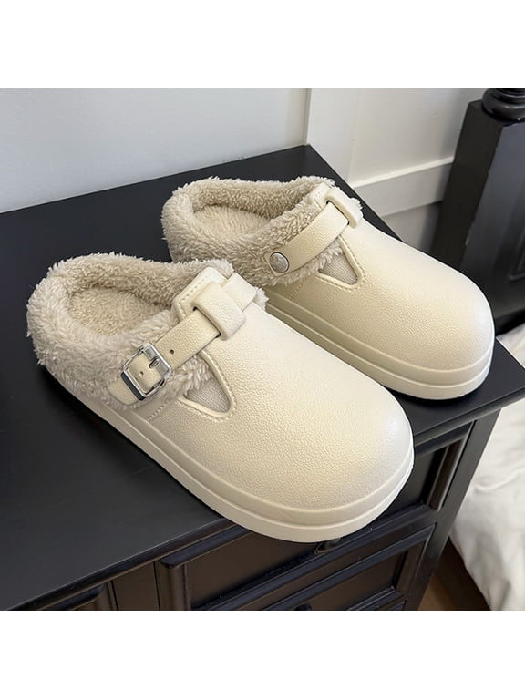 Women and Men Fur Lined Clogs Memory Foam Warm Fuzzy Slippers Winter Waterproof Indoor Outdoor Slipper
