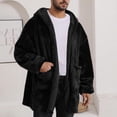 thumbnail image 1 of Women and Men Hooded Fuzzy Cardigan, Unisex Oversized Loungewear Fuzzy Fleece Blanket Hoodie Outwear Jacket with Pockets Black 3XL, 1 of 8