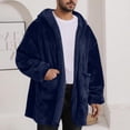 thumbnail image 1 of Women and Men Hooded Fuzzy Cardigan, Unisex Oversized Loungewear Fuzzy Fleece Blanket Hoodie Outwear Jacket with Pockets Dark Blue L, 1 of 8