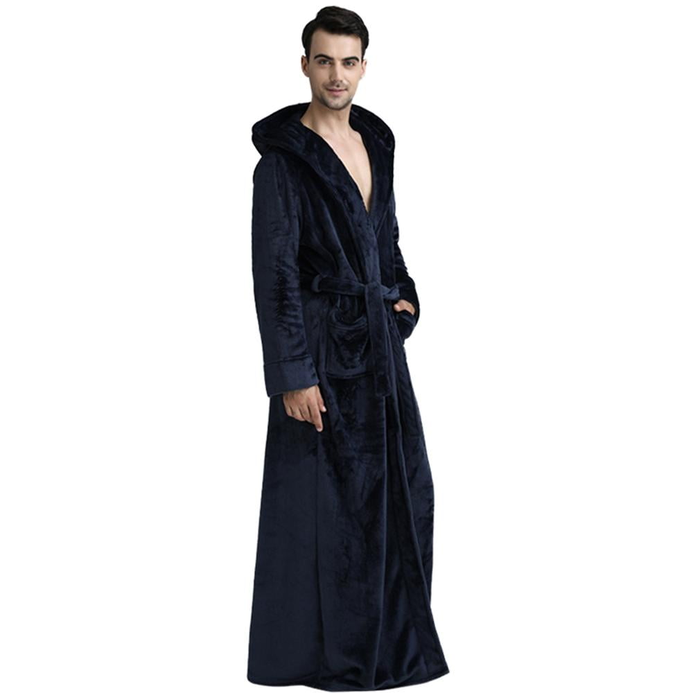 Women and Men Long Hooded Bathrobe Fleece Full Length Bathrobe with