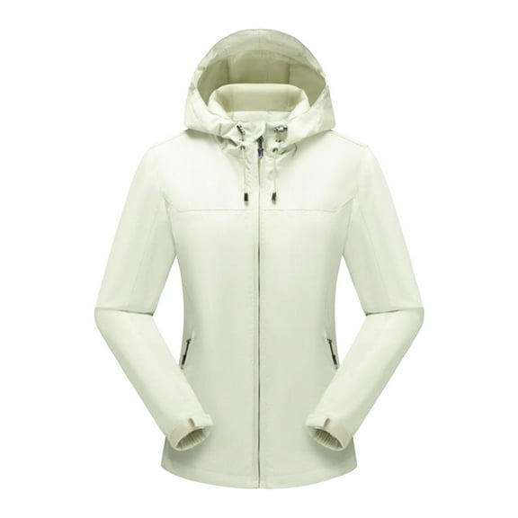 Women and Men Windproof Hood Winter Coats Plus Size Long Sleeve Slim Wear Outdoor Hiking Ski Leisure Warm Jackets (L, B Beige)