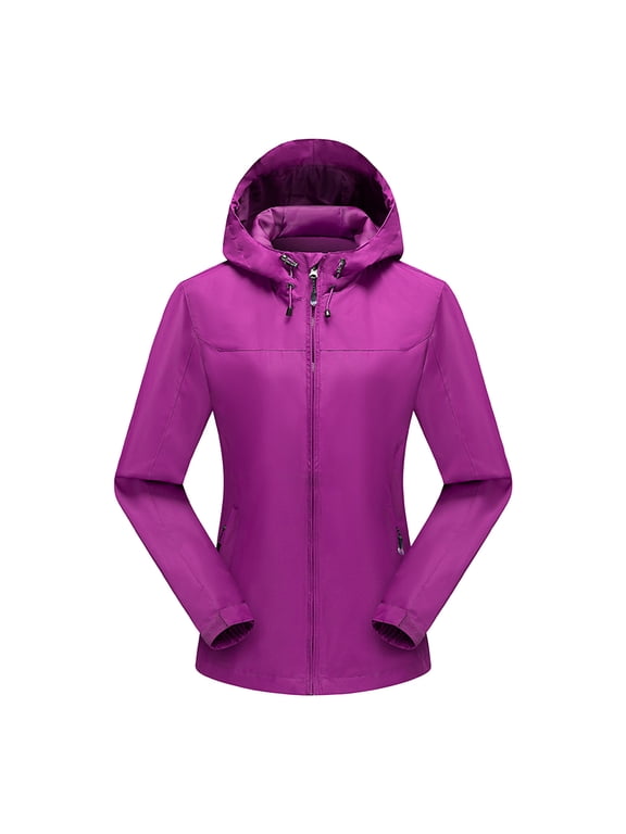 Women and Men Windproof Hood Winter Coats Plus Size Long Sleeve Slim Wear Outdoor Hiking Ski Leisure Warm Jackets (L, Purple)