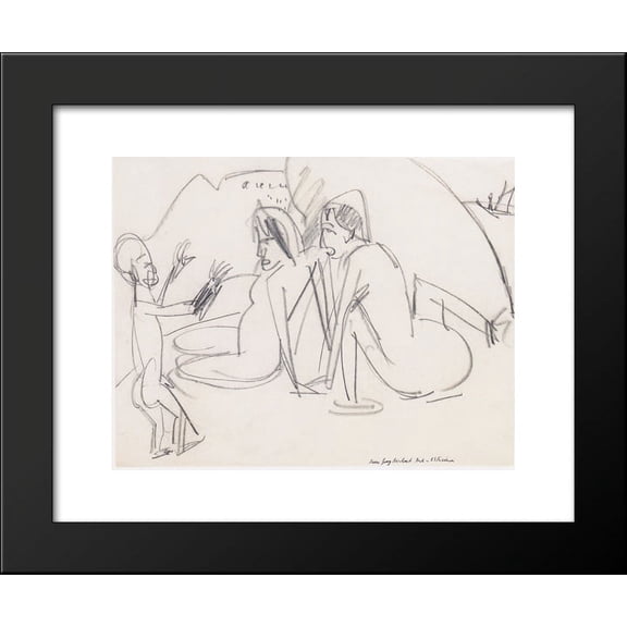 Women and Sculptures on the Beach 20x24 Framed Art Print by Ernst Ludwig Kirchner