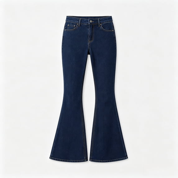 Women and Teen High Waist Deep Blue Flare Jeans, Washed Vintage Retro Bell Bottom Denim Pants, High Stretch, Slim Fit, XS‑XXL for Casual Wear