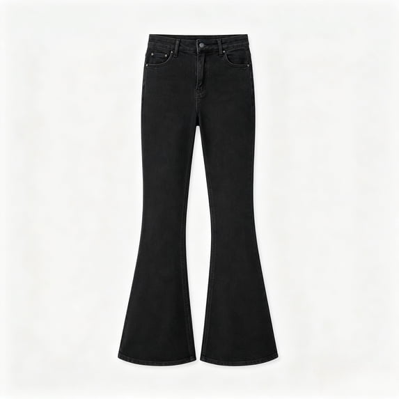 Women and Teen High Waist Solid Black Flare Jeans, Washed Retro Bell Bottom Denim Pants, High Stretch, Slim Fit, XS‑XXL for Daily Outfits