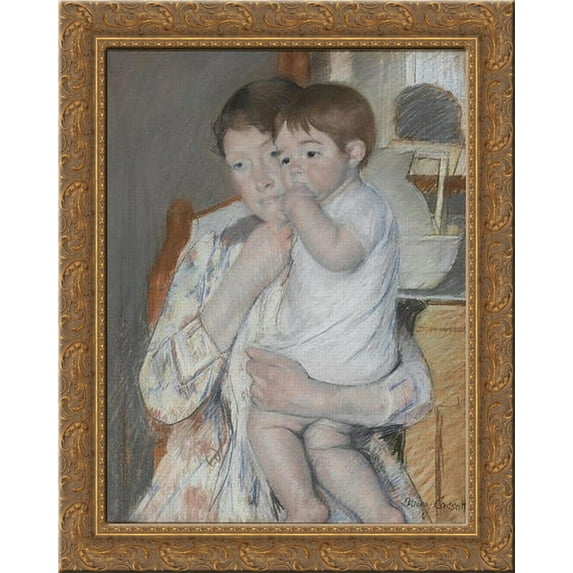 Women and child 24x20 Gold Ornate Wood Framed Canvas Art by Mary Cassatt