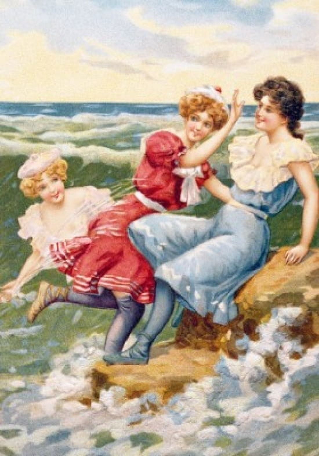 Women at Beach Nostalgia Cards Canvas Art - (24 x 36)