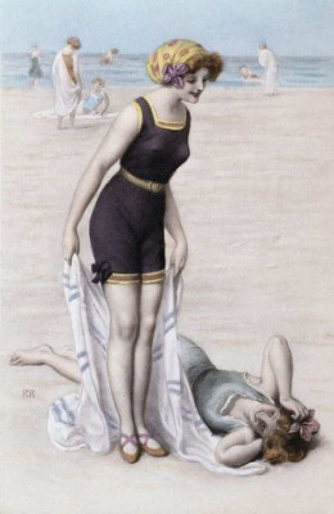 Women at the Beach Nostalgia Cards Canvas Art - (18 x 24)