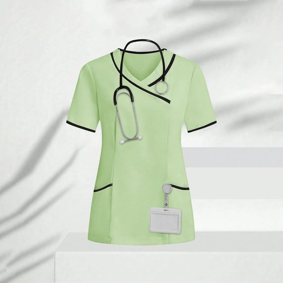 Women causal Tops Sawvnm Women's Nurses Tunic Uniform Clinic Carer V-Neck Protective Clothing Gifts for Women Green M