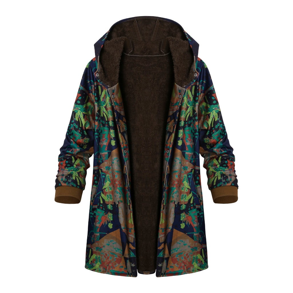 Floral print top hooded coat