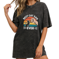 thumbnail image 1 of Women fun Best Cat Dad Ever Retro Sunset Fist Bump Cat Graphic Tees T-Shirt Tops Round Neck Washed Cotton T-Shirt Black S-2XL Plus Size, 1 of 5