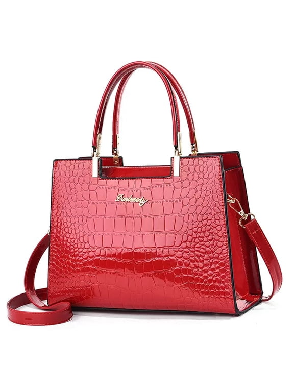 Women handbags Purse Shiny Patent Leather Crocodile Pattern Top Handle Handbag Satchel Bags Zipper Medium Tote Bag