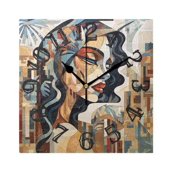 Women in Brown Wall Clock Square Silent Non Ticking Battery Operated Clock for Home Bathroom Kitchen Bedroom Living Room