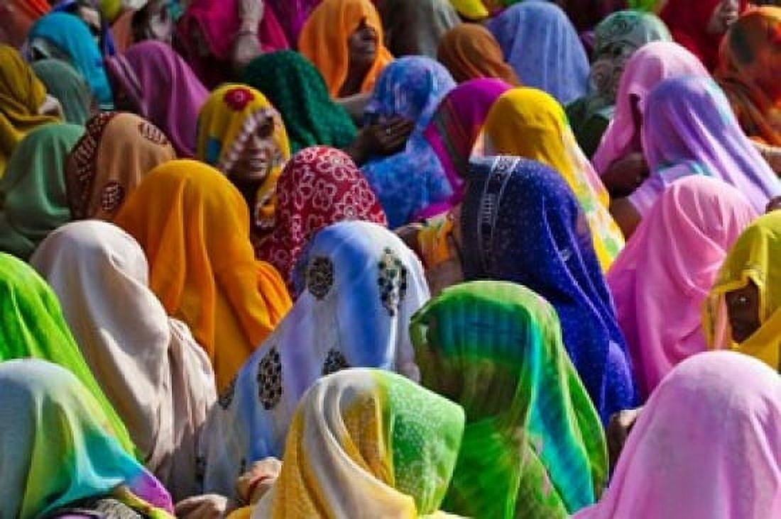 Women in colorful saris Jhalawar Rajasthan India Canvas Art - Keren Su DanitaDelimont (26 x 18)