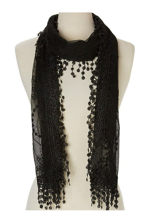 Women lightweight lace teardrop fringe Lace Scarf Vintage Scarf Mesh Crochet Tassel Scarf for Women