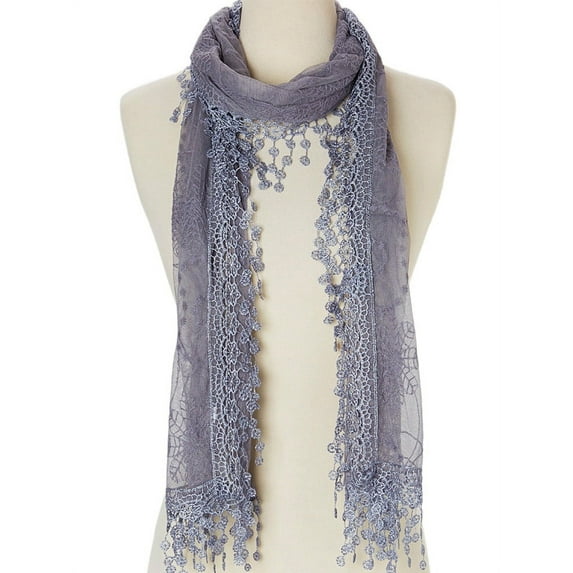 Women lightweight lace teardrop fringe Lace Scarf Vintage Scarf Mesh Crochet Tassel Scarf for Women