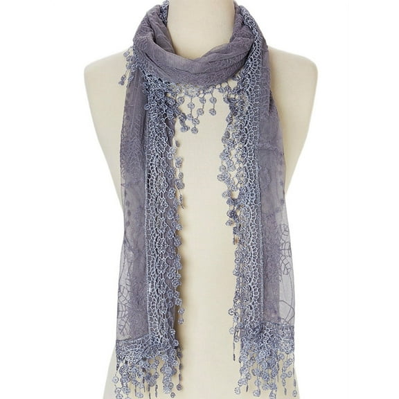 Women lightweight lace teardrop fringe Lace Scarf Vintage Scarf Mesh Crochet Tassel Scarf for Women