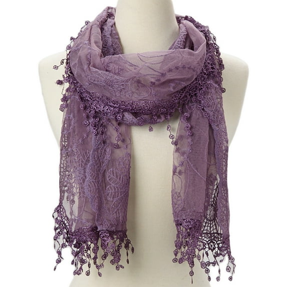 Women lightweight lace teardrop fringe Lace Scarf Vintage Scarf Mesh Crochet Tassel Scarf for Women