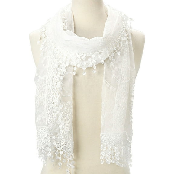 Women lightweight lace teardrop fringe Lace Scarf Vintage Scarf Mesh Crochet Tassel Scarf for Women
