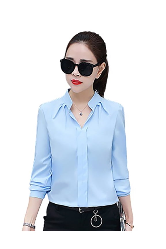 Women long Sleeve Blouses Shirts Elegant V Neck Summer Korean Fashion Work Casual Tunic Tops