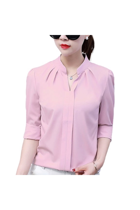 Women long Sleeve Blouses Shirts Elegant V Neck Summer Korean Fashion Work Casual Tunic Tops
