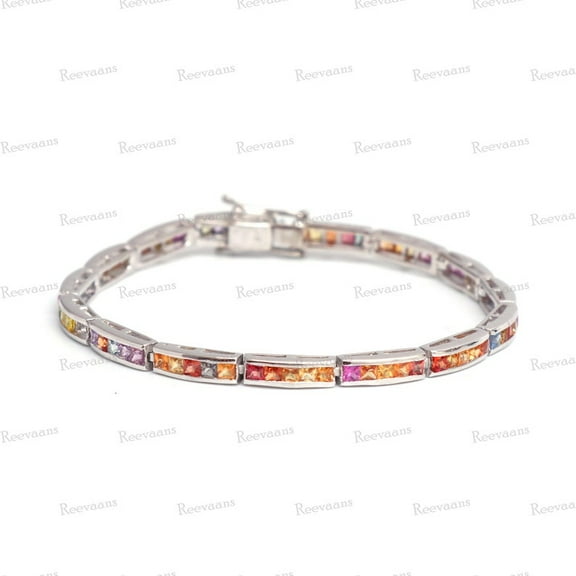 Women&nbsp;Multi Sapphire Tennis Bracelet Silver,Gold,Anniversary ,Wedding Gift for man,child