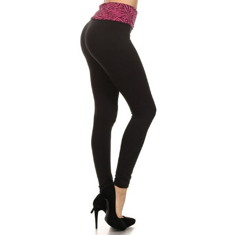 Women Zebra High Waist Fold over Fleece Leggings, Hot Pink - Walmart .com