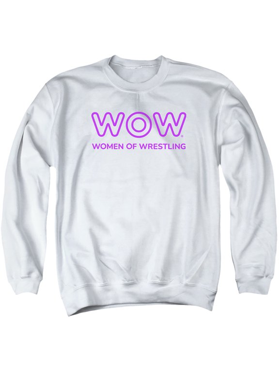 Women of Wrestling Official Single Color Logo Unisex Adult Crewneck Sweatshirt,White, Small