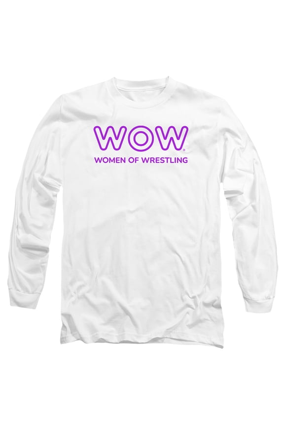 Women of Wrestling Official Single Color Logo Unisex Adult Long-Sleeve T Shirt,White, Large