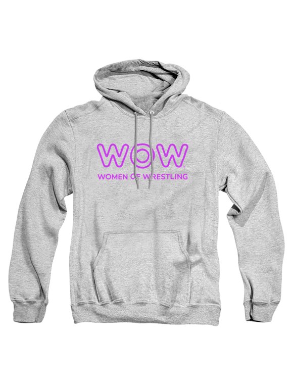 Women of Wrestling Official Single Color Logo Unisex Adult Pull-Over Hoodie,Athletic Heather, Medium