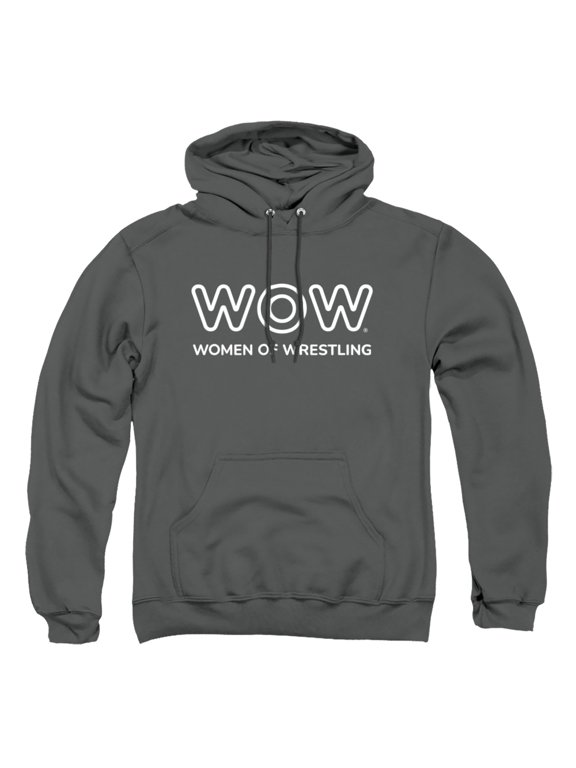 Women of Wrestling Official Single Color Logo Unisex Adult Pull-Over Hoodie,Charcoal, Large